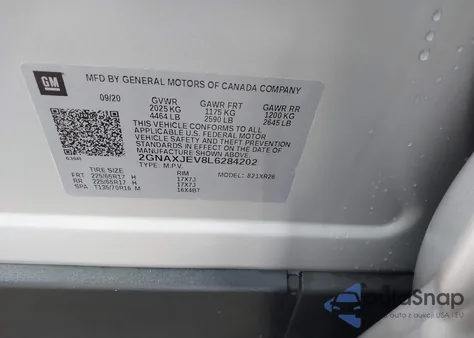 2020 Chevrolet Equinox Fwd 2Fl from USA, damaged, VIN 2GNAXJEV8L6284202